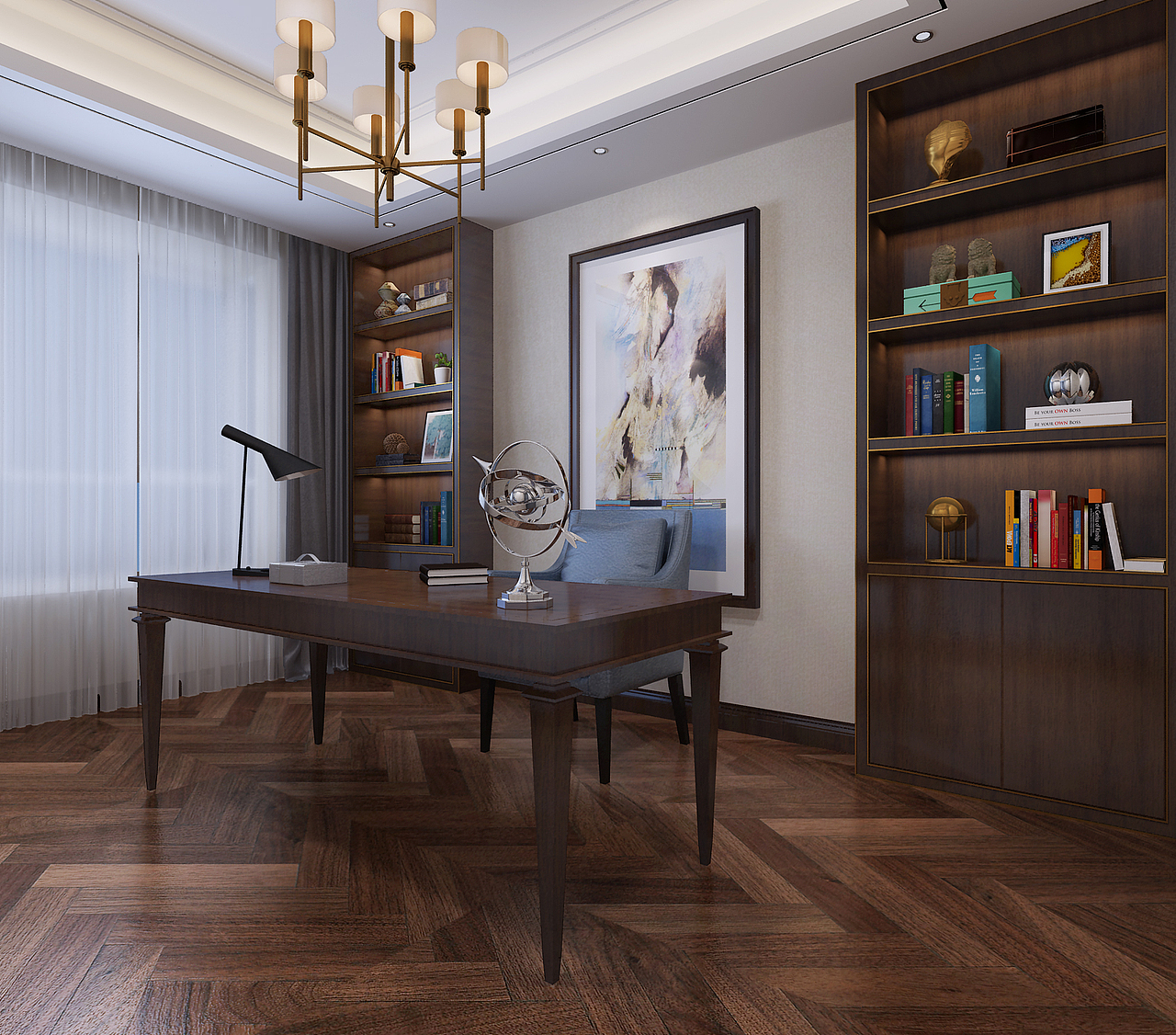 济南东岳国际300平现代中式风格装修案例—AMA国际装饰