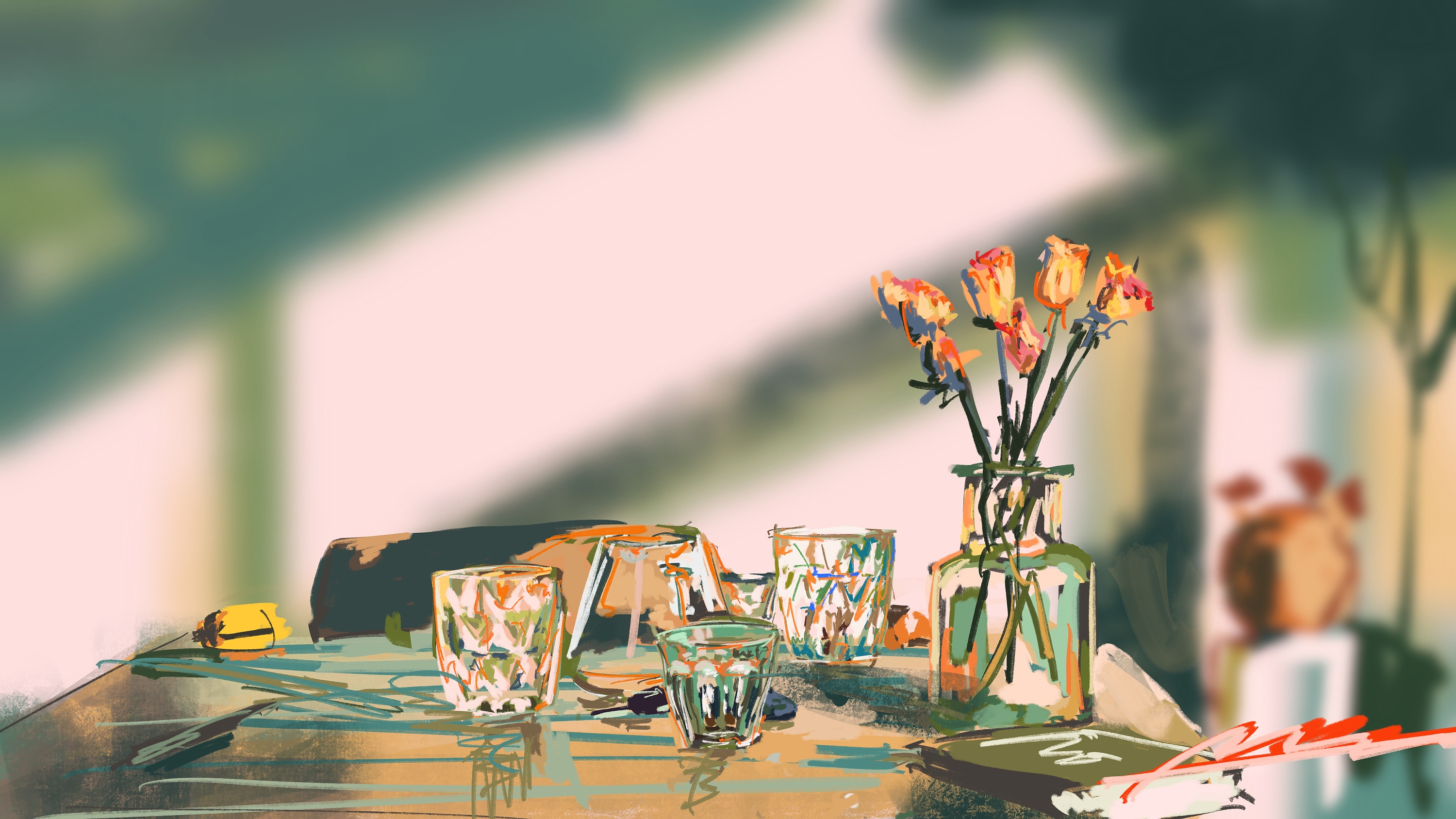 板绘procreate静物花卉玻璃