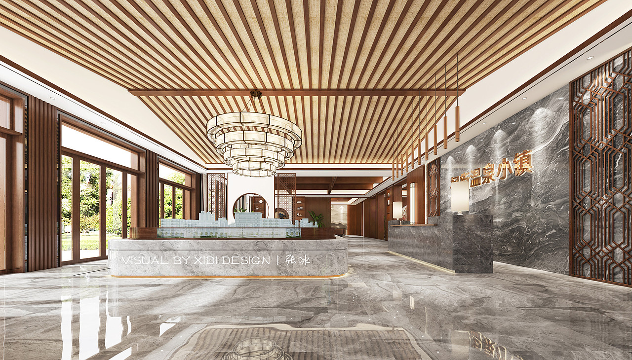 柯街温泉小镇售楼部大厅及外立面效果图案例