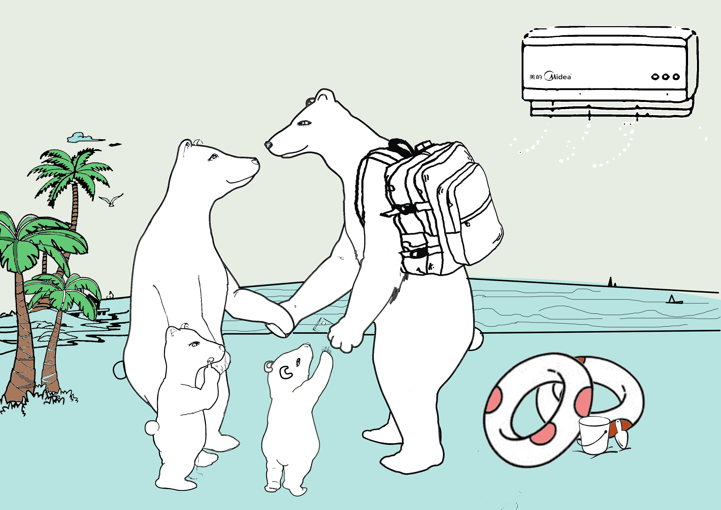 去旅游的北极熊一家