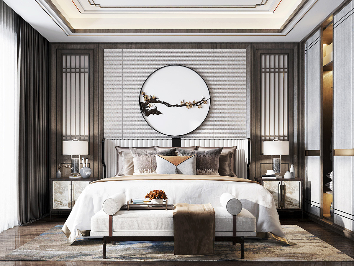 新中式卧室效果图