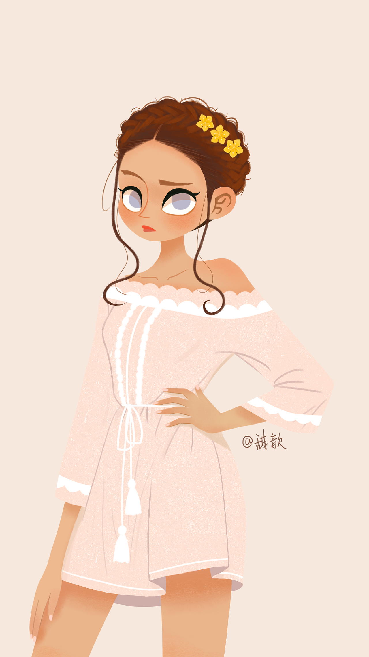 森女系女孩手绘插画