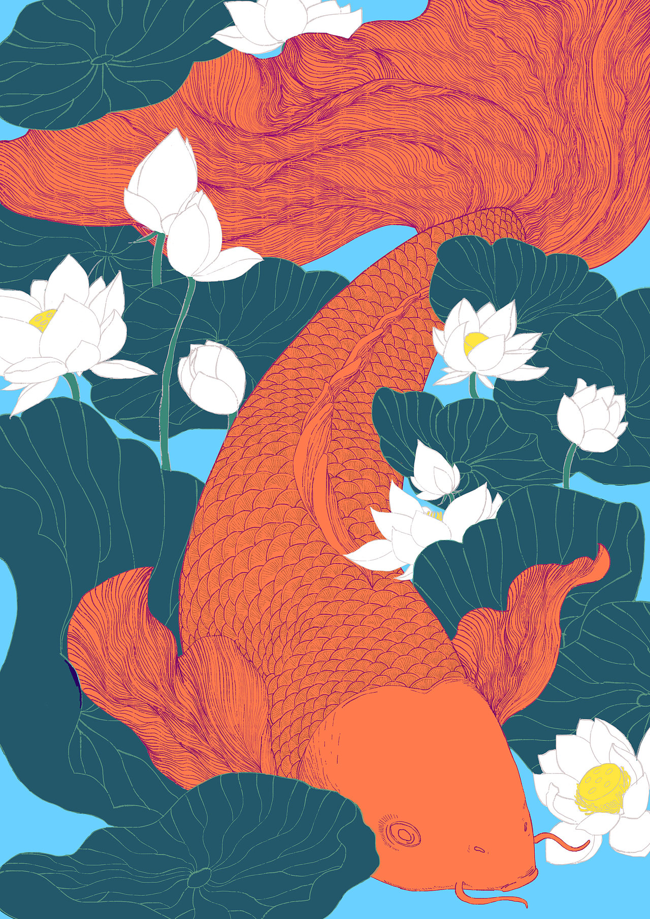锦鲤（图ZMTQ1MTg0Nzk2） - 艺术插画 - 站酷设计师orangec_S原创素材 - 站酷ZCOOL
