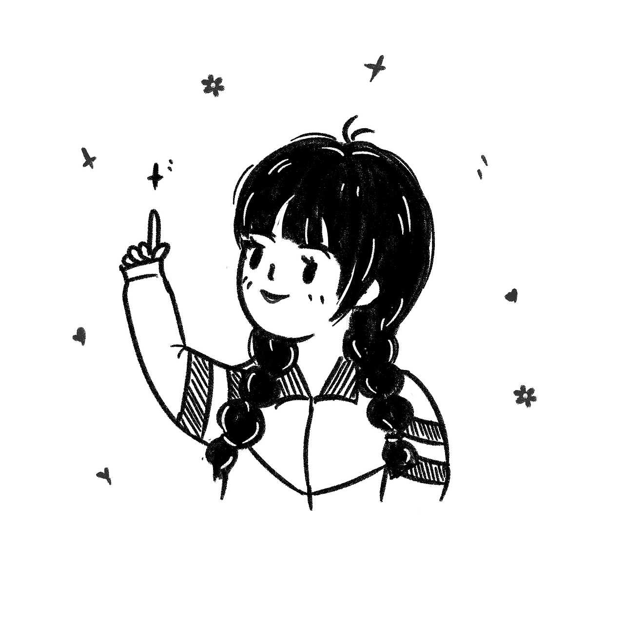 女孩黑白线条卡通头像