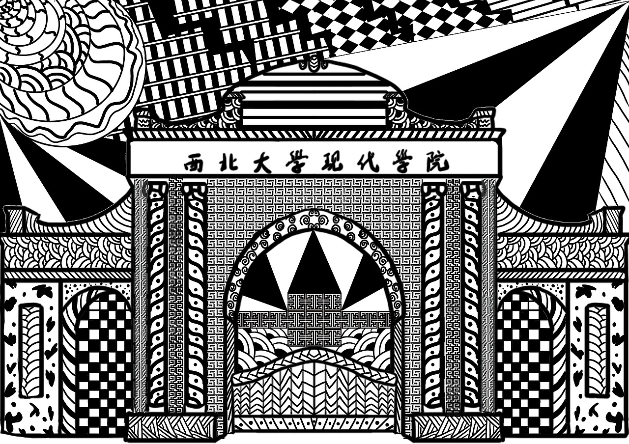 校园黑白装饰画