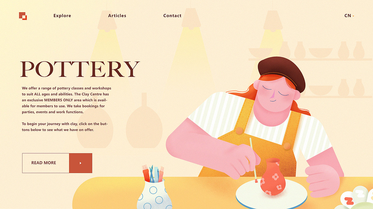 网页ui设计|陶艺女孩|原创商业插画