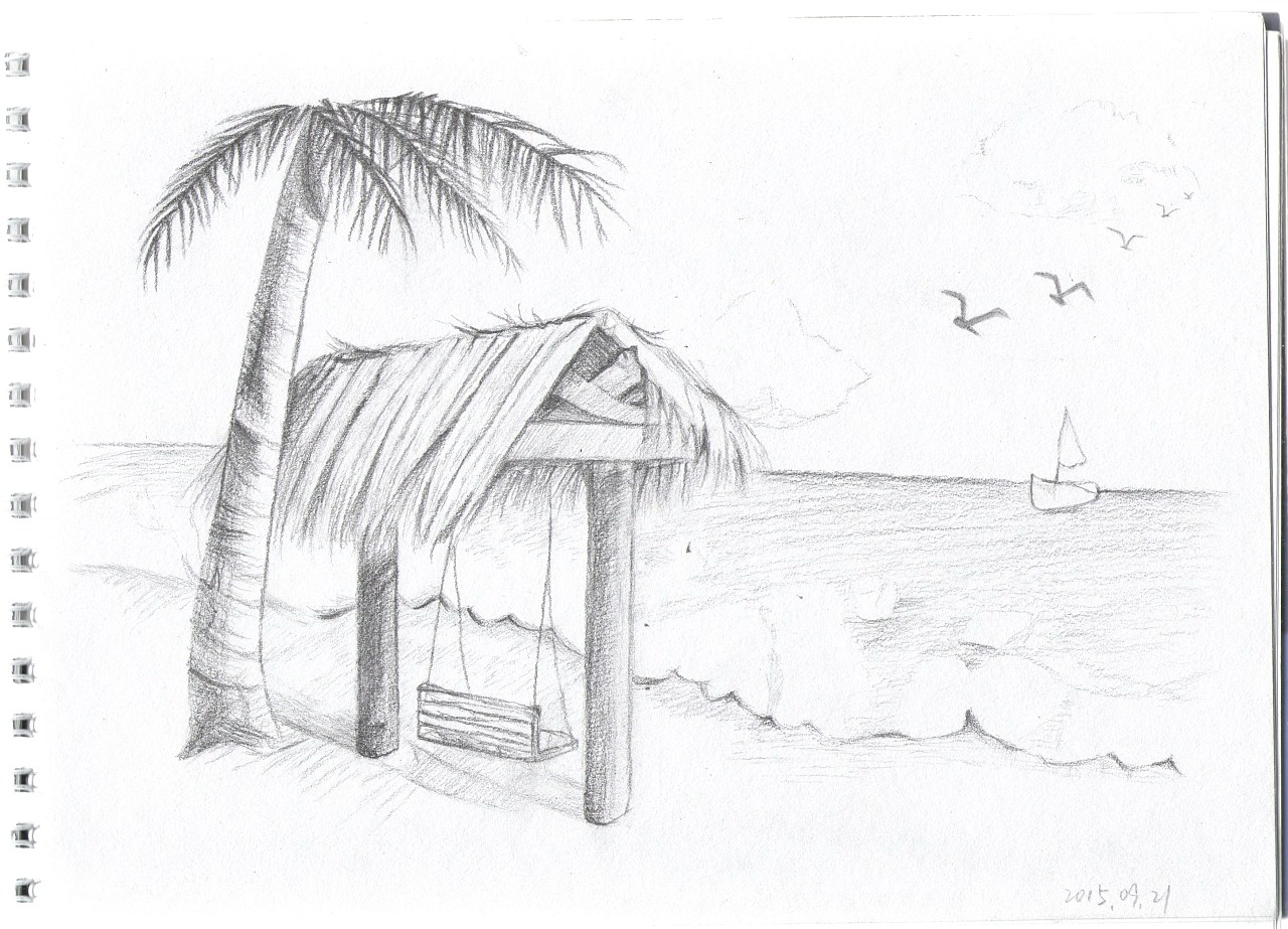 海南边椰树风景手绘速写素描图|纯艺术|绘画|90HOUNAPOLUN - 原创作品 - 站酷 (ZCOOL)
