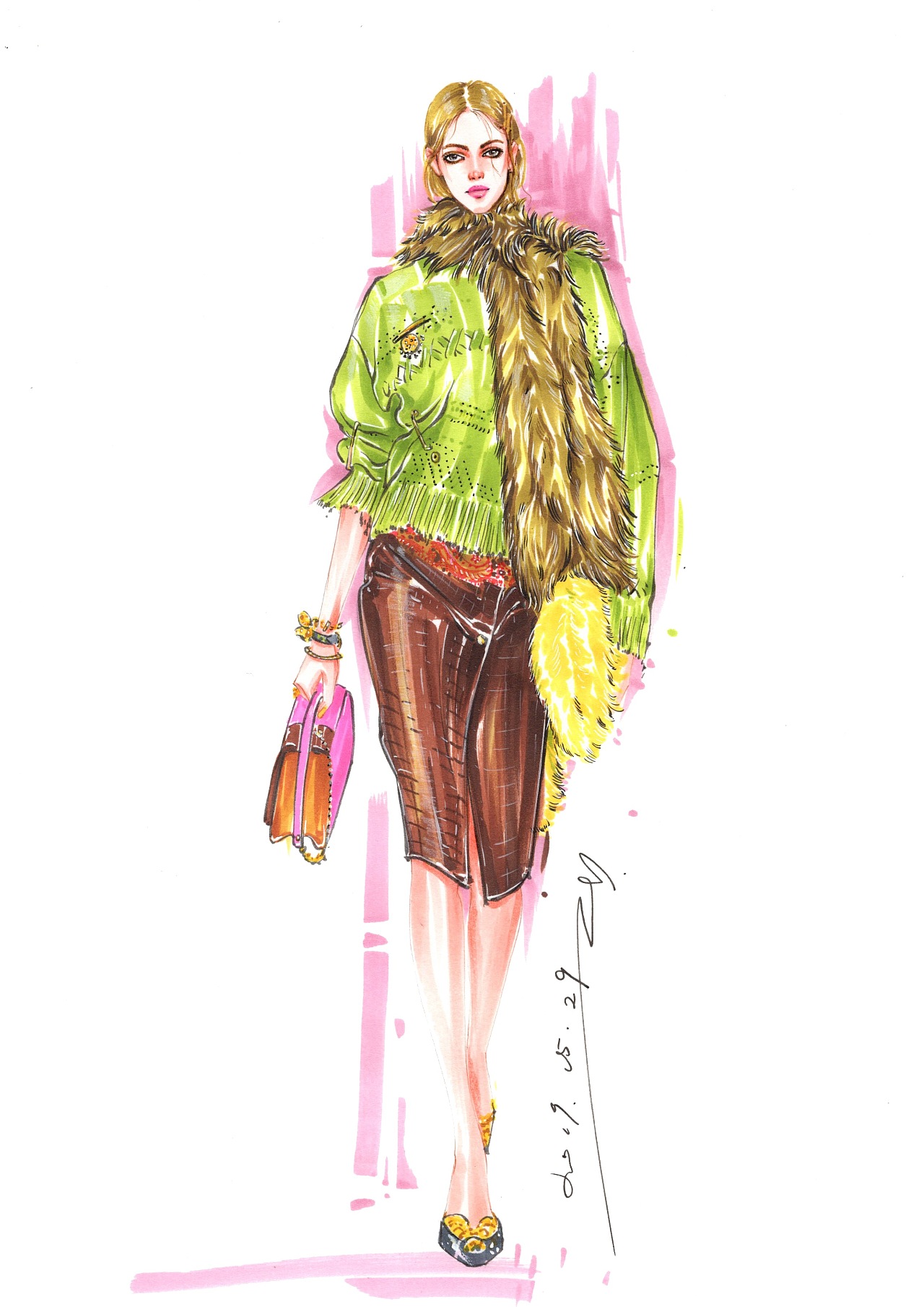 服装手绘～马克笔时装画|服装|休闲/流行服饰|零一手绘 - 原创作品