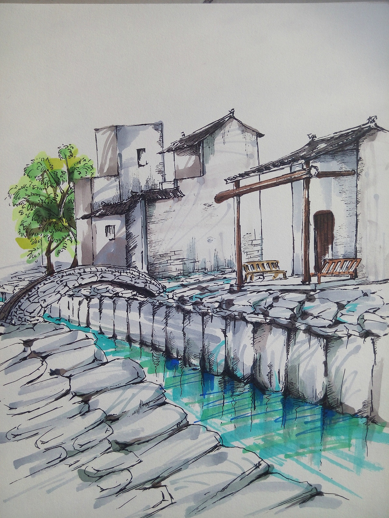 宏村写生（图ZMTAyNjU4Njg4） - 绘画 - 站酷设计师飞过时间的距离原创素材 - 站酷ZCOOL