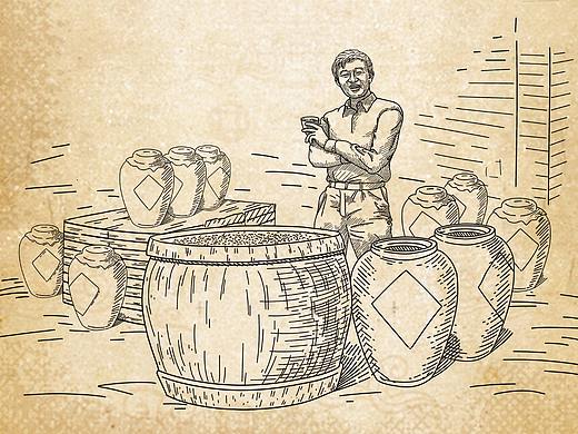 米酒古法酿造插画