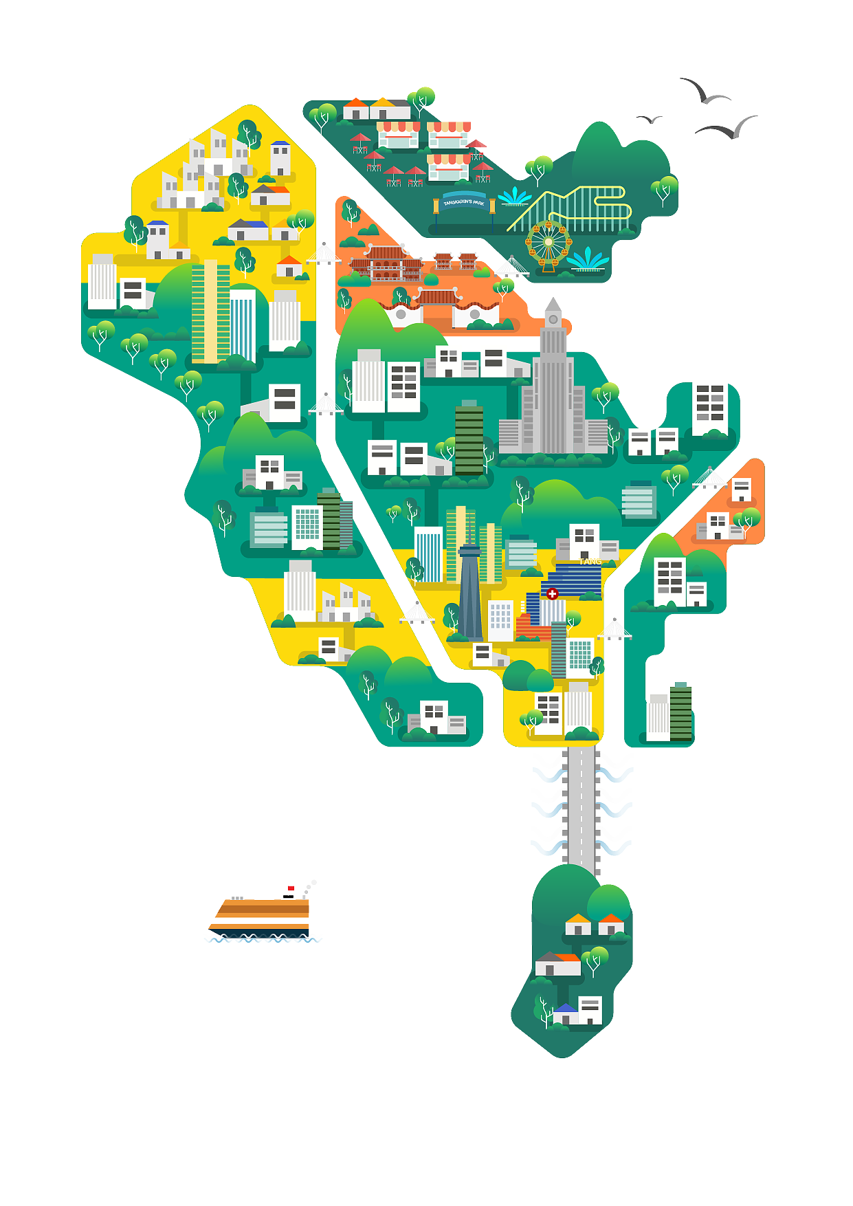 学习临摹扁平化地图插画