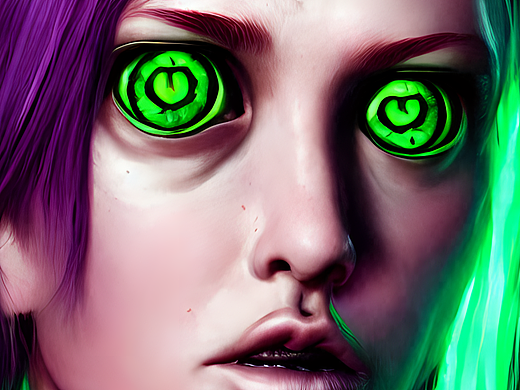 ai创作实验室#大眼睛粉色瞳孔纹身绿色头发紫色嘴唇