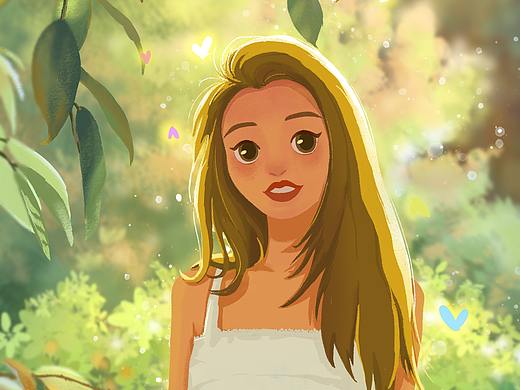 阳光下的女孩（个人主页-ZNTE4NTk5NDg=） - 艺术插画 - 站酷设计师爱吃甜甜圈的小熊原创素材 - 站酷ZCOOL