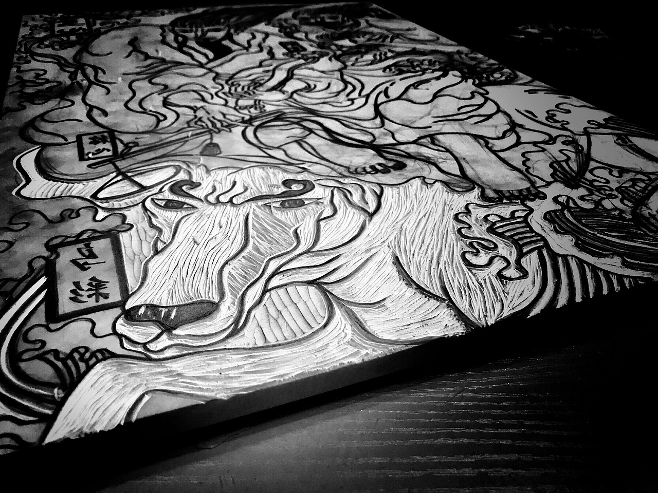 原创【至心神】木版画