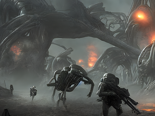 #AI创作实验室#外星人，在战场上，暗黑的场景