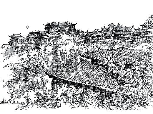 速写/钢笔画写生/手绘建筑风景/景观环艺