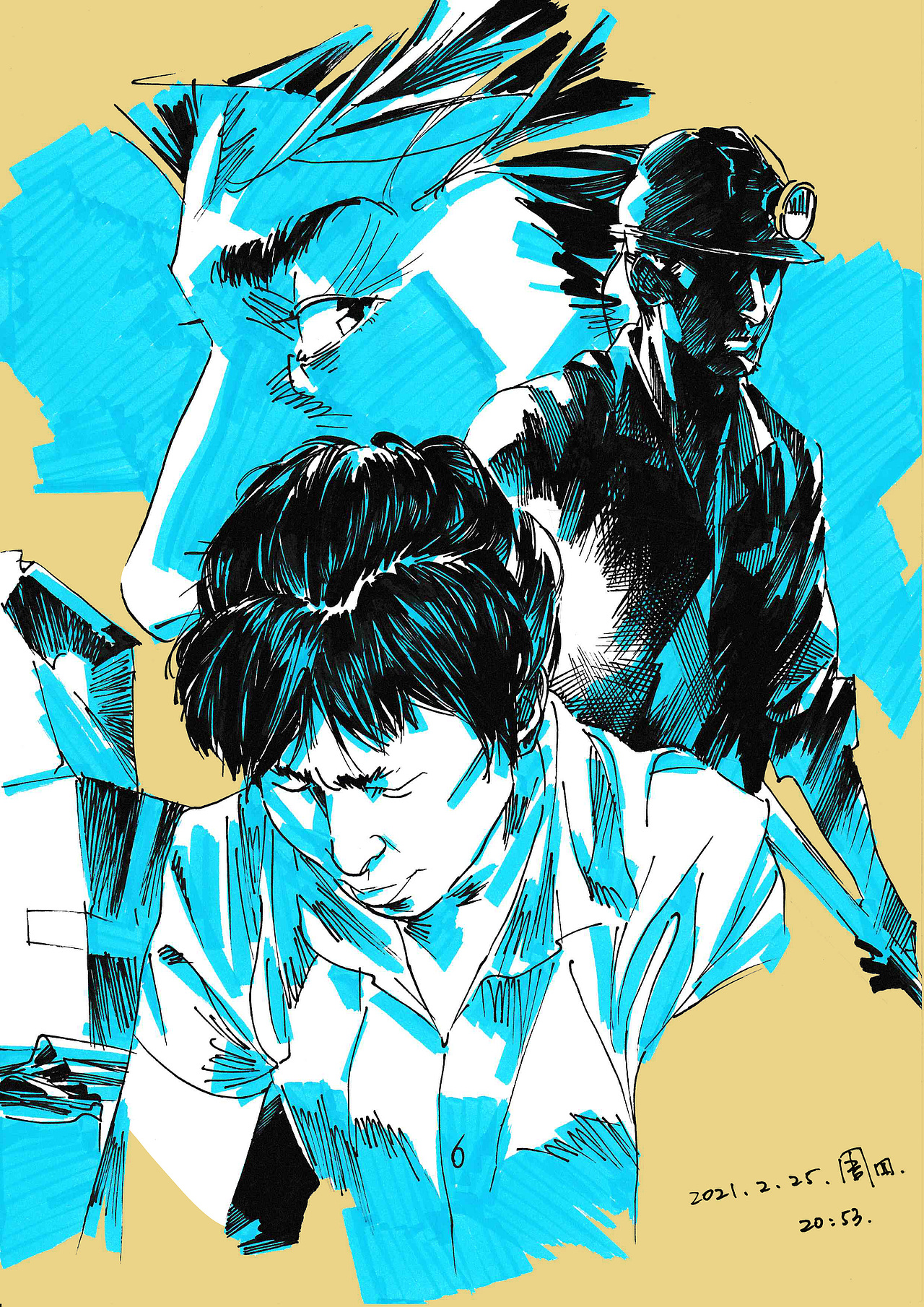 《离夏》蓝调（图ZMjQ0NDQ1MzI4） - 单幅漫画 - 站酷设计师自然笔触原创素材 - 站酷ZCOOL