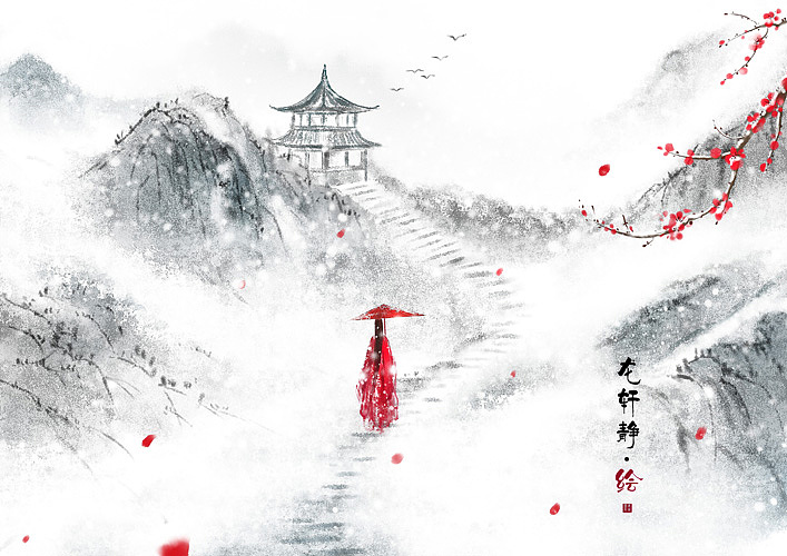 古风武侠江湖意境插画——风雪赴约