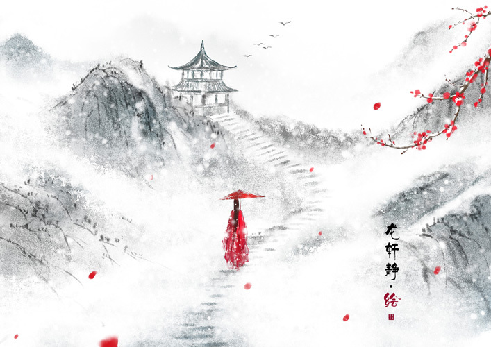 古风武侠江湖意境插画——风雪赴约