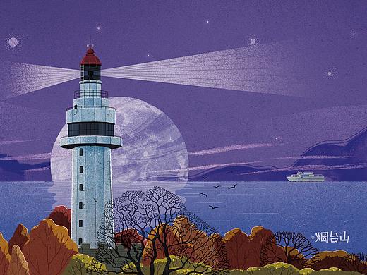 8月份画的烟台景区明信片