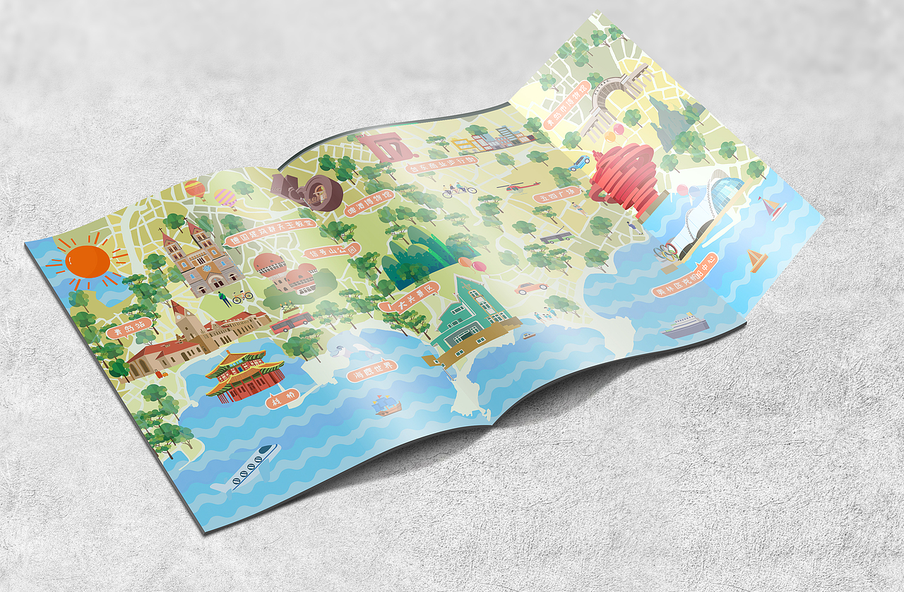 踏青青岛旅游手绘地图手册设计封面部分