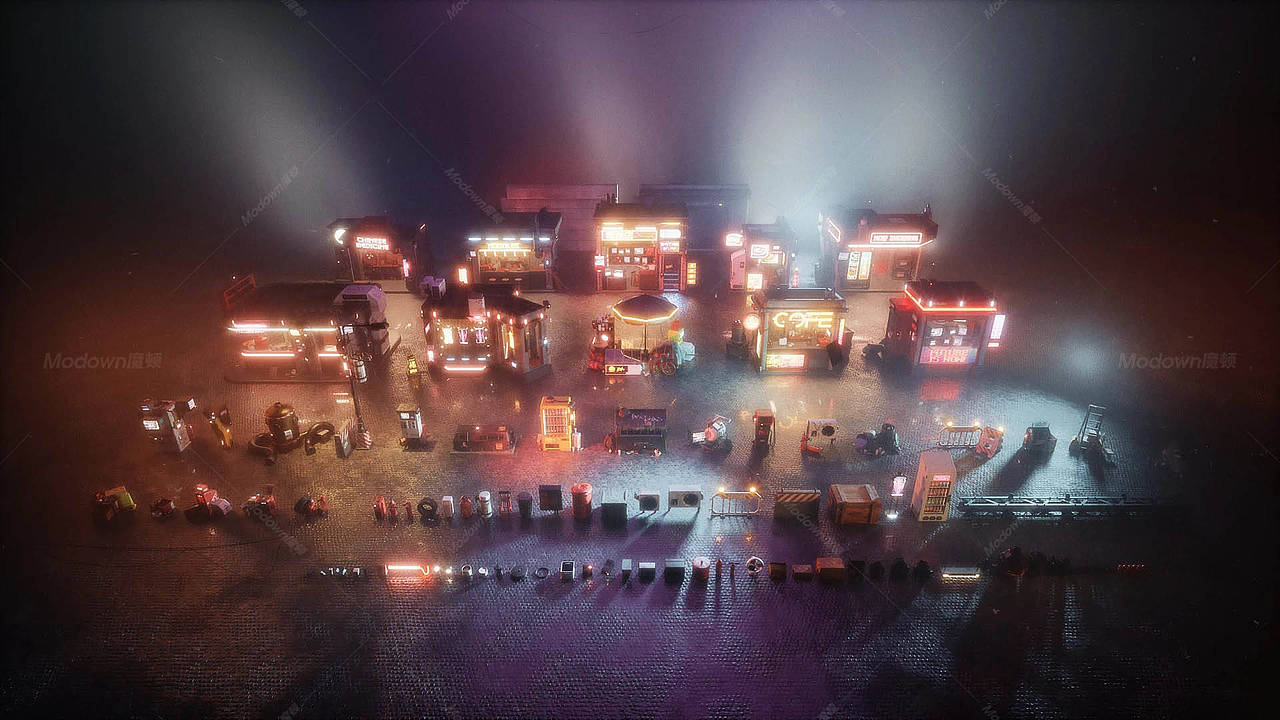 赛博朋克街道小摊 中国摊 小吃摊街道