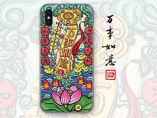 原创国潮风万事如意手绘插画