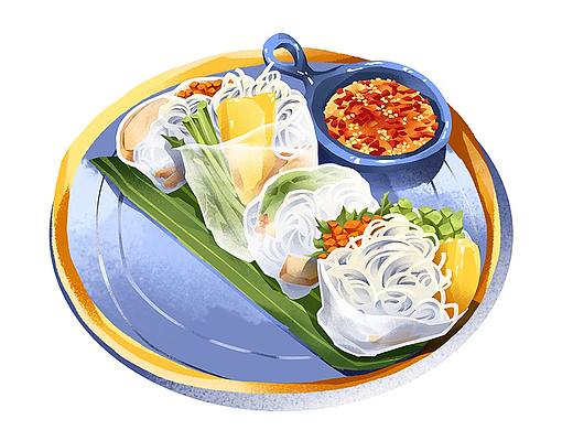 越南春卷（个人主页-ZNDEyMTk4OTI=） - 商业插画 - 站酷设计师牡蛎锅锅原创素材 - 站酷ZCOOL