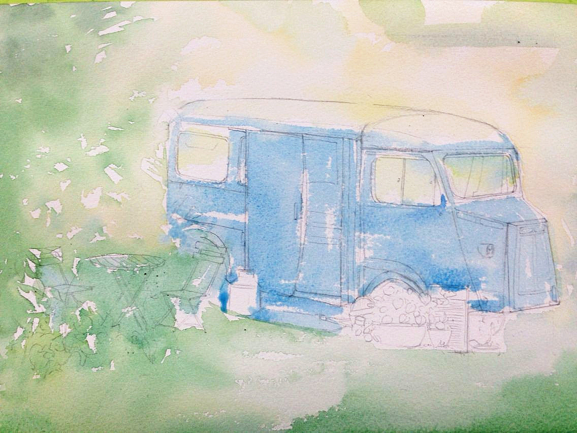 水彩四季风景示范教程—水彩小汽车（图ZMTk4ODg2NDQ=） - 艺术插画 - 站酷设计师明天教室原创素材 - 站酷ZCOOL