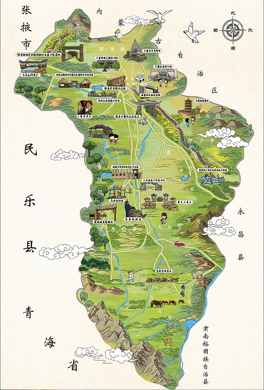 山丹县手绘地图——大地手绘