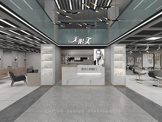 尺寸设计|无限美现在简约风造型会所 理发店效果图