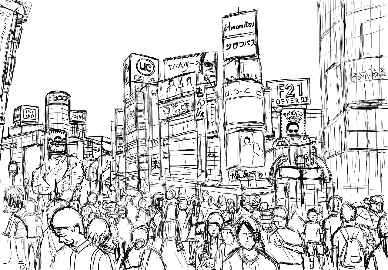 #手绘#涩谷街头（图ZMTM3MjAyOTE2） - 创作习作 - 站酷设计师Mia孟孟阳原创素材 - 站酷ZCOOL