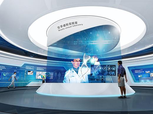 现代科技企业展厅文化墙3d效果图设计