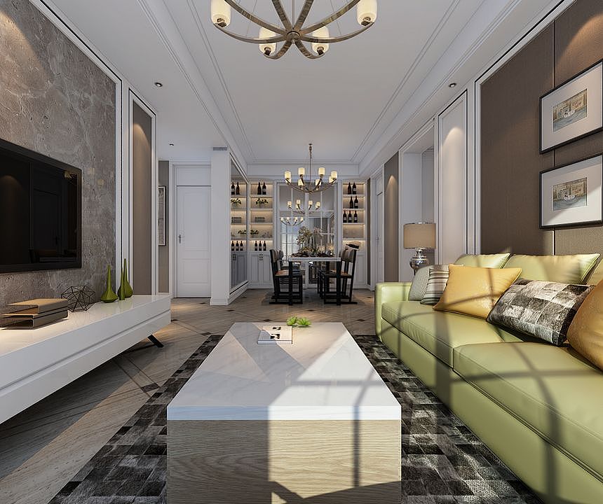 九锦台现代简约装修样板间,客餐厅布局