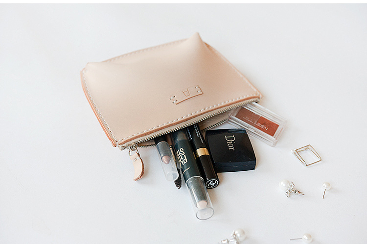 f2studio简约收纳女包 手缝拉链植鞣皮洗漱包 化妆包