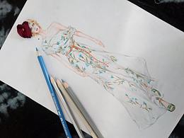 服装纱质感礼服的彩铅表现