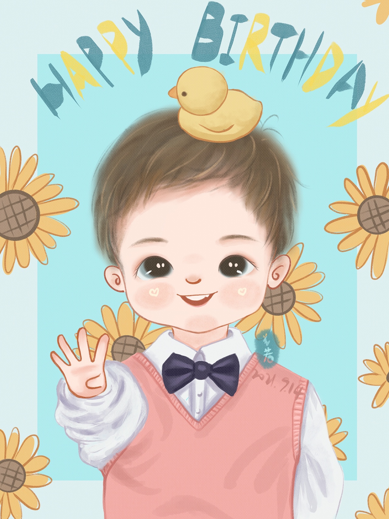 procreate画个q版小可爱的生日贺图