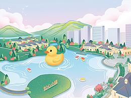 如心小鎮(zhèn)文旅產(chǎn)品插畫(huà)