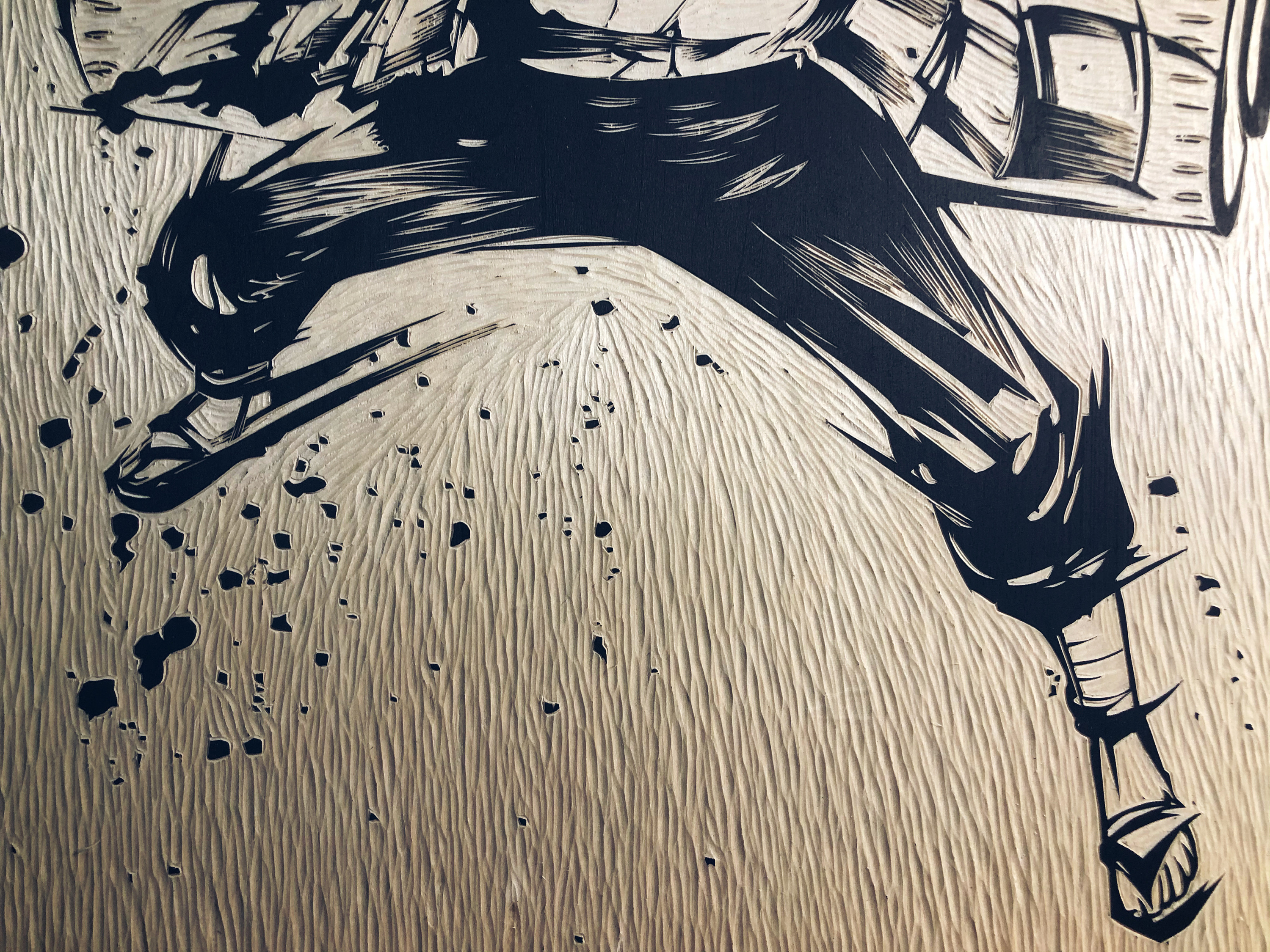 手工雕刻火影千手柱间黑白木刻版画艺术品