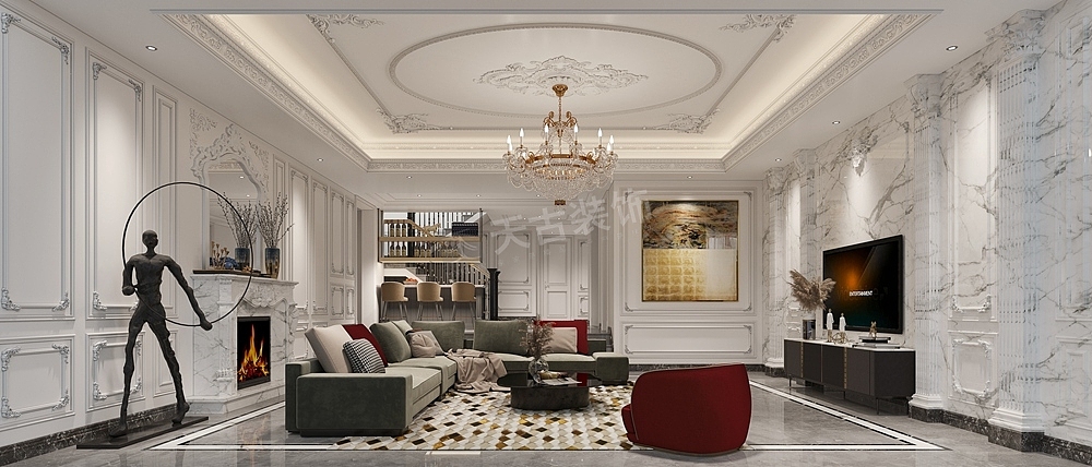 渝北法式轻奢别墅装修,美利山联排别墅装修案例效果图