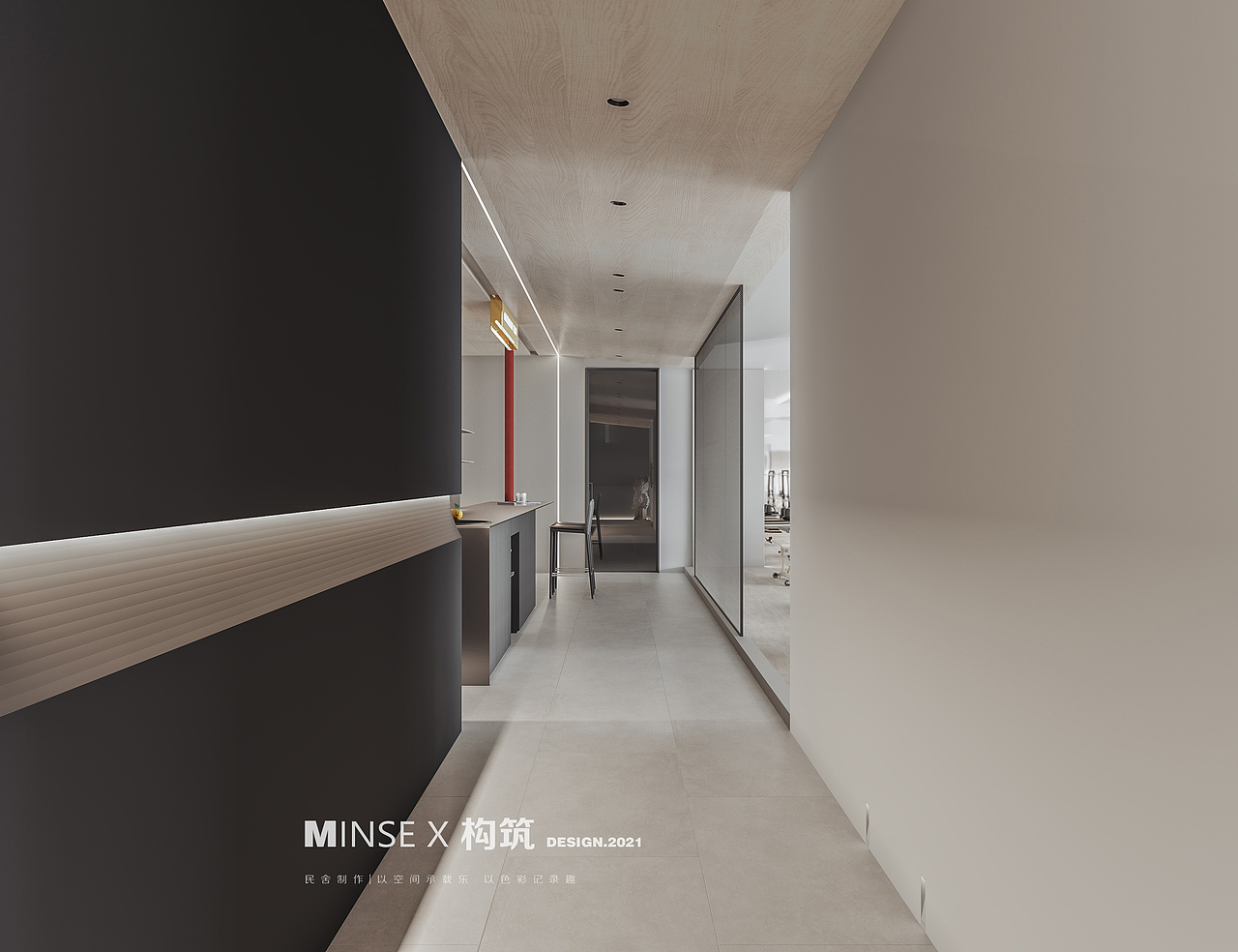 身体的运动同时也是心灵上对平静的追求，与瑜伽的原理更好地匹配。围绕着平静作为整个设计的中心思想，通过材料、颜色、质感以及灯光引导人们进入瑜伽的世界，身体自在、舒服和让温暖无声无息地弥漫，成为我们对空间和器物最高的礼赞. / The movement of the body is also the pursuit of peace of mind, which better matches the principles of yoga. Centering on calmness as the central idea of the whole design, through materials, colors, textures and lights, people are led into the world of yoga. The body is comfortable, comfortable and the warmth permeates silently, becoming our highest tribute to the space and the objects.