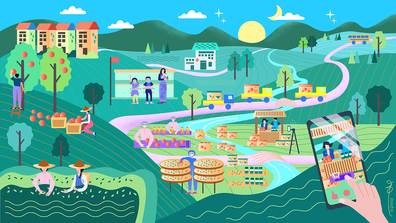 凝心聚力脱贫攻坚（图ZMjI0Nzc1ODU2） - 商业插画 - 站酷设计师桃阿菌原创素材 - 站酷ZCOOL