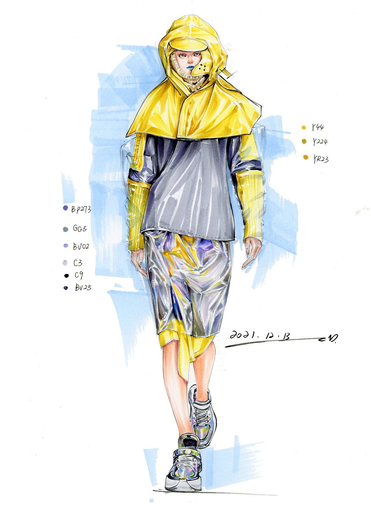 马克笔时装画——pu透明材质表现