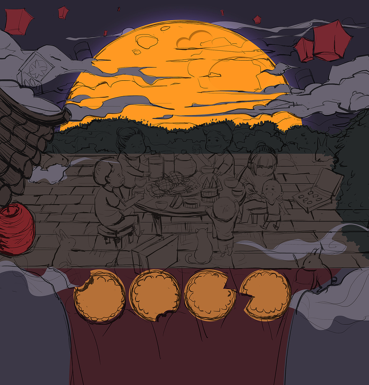 【贡牌】中秋首页插画（图ZMTI3MDE3ODI0） - 商业插画 - 站酷设计师W_云峰原创素材 - 站酷ZCOOL