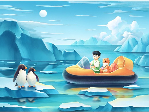 南极旅行治愈系插画
