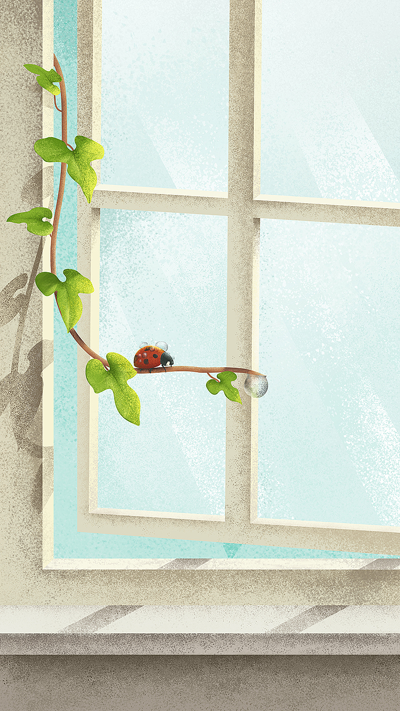 早晨的窗台壁纸插画