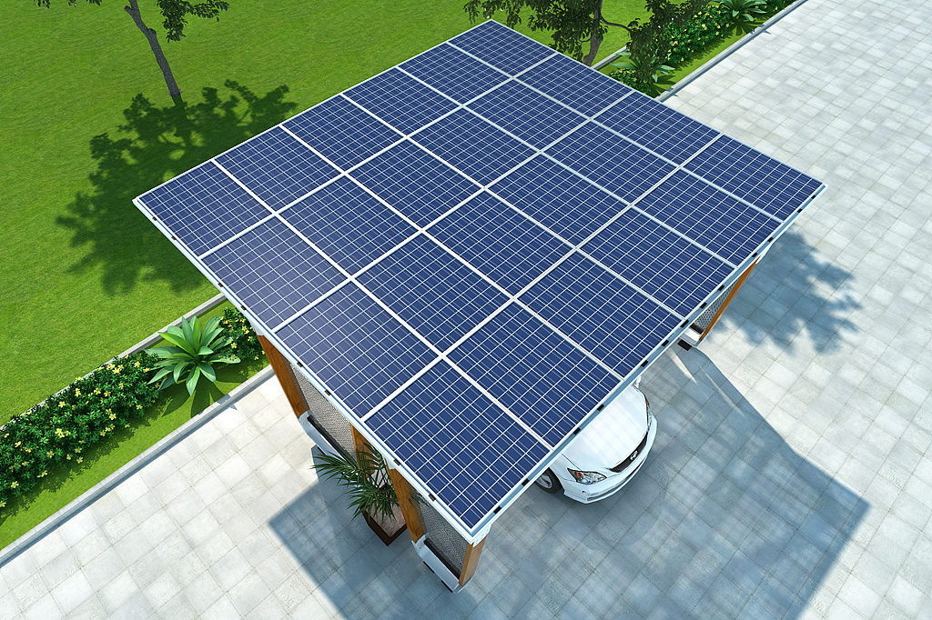 光伏停车廊架钢结构效果图方案设计