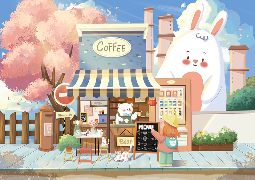 扁平风|建筑场景(海边咖啡店)