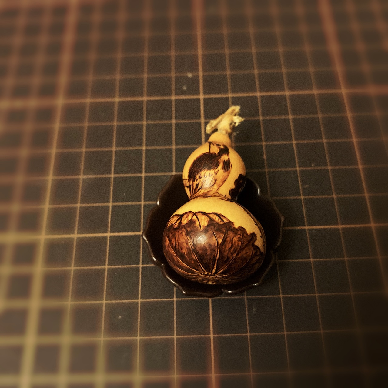 【疏荷沙鸟图】葫芦烙画