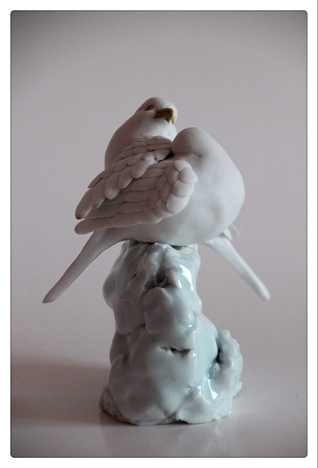 高白泥《陶瓷鸟》动物鸟纯手工艺术雕塑家居装饰摆件_q294646240-站酷